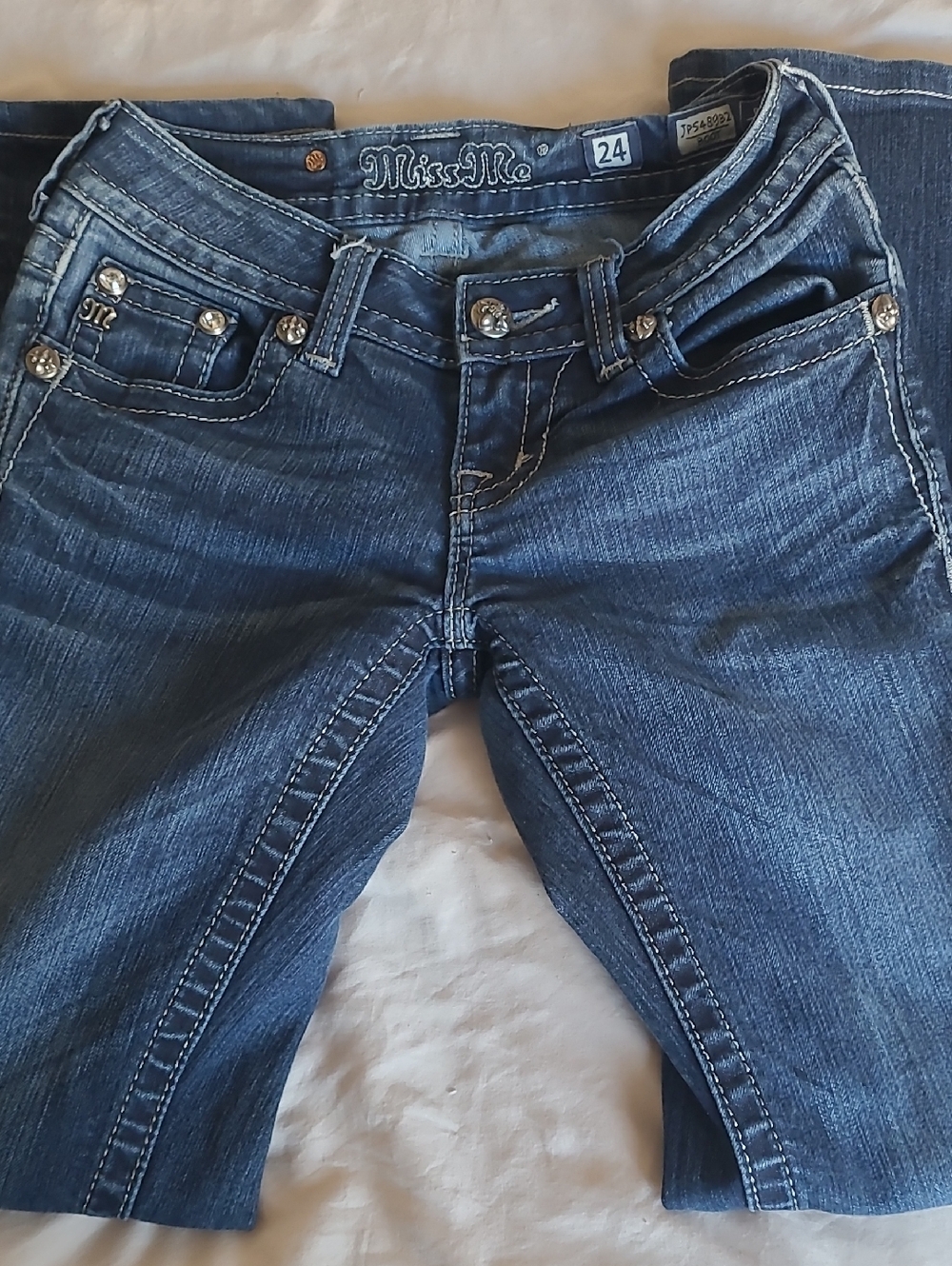 Miss Me Blue Skinny Flare Jeans with Contrast Stitching